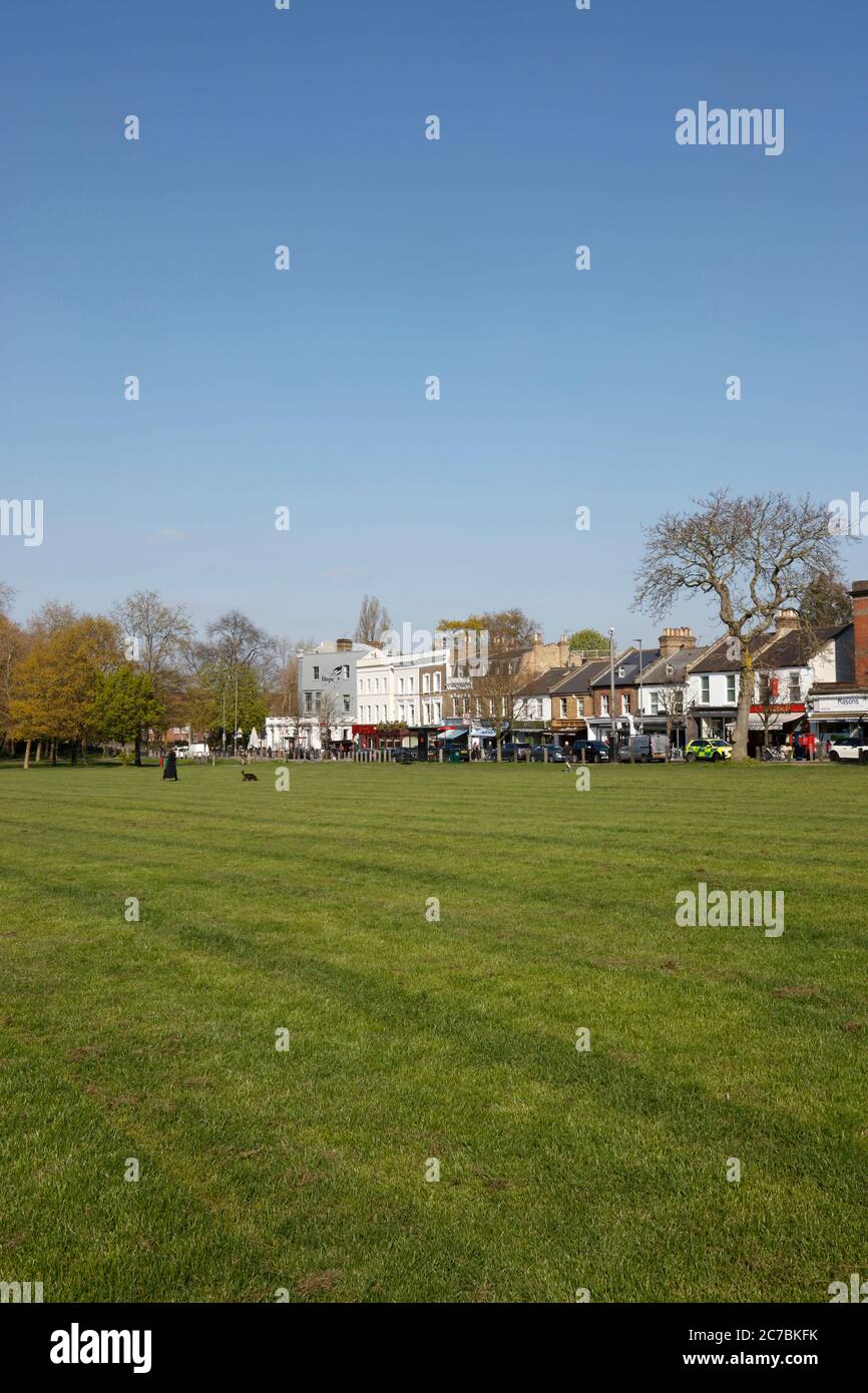 View across Wandsworth Common to Bellevue Road, Wandsworth, London, UK
