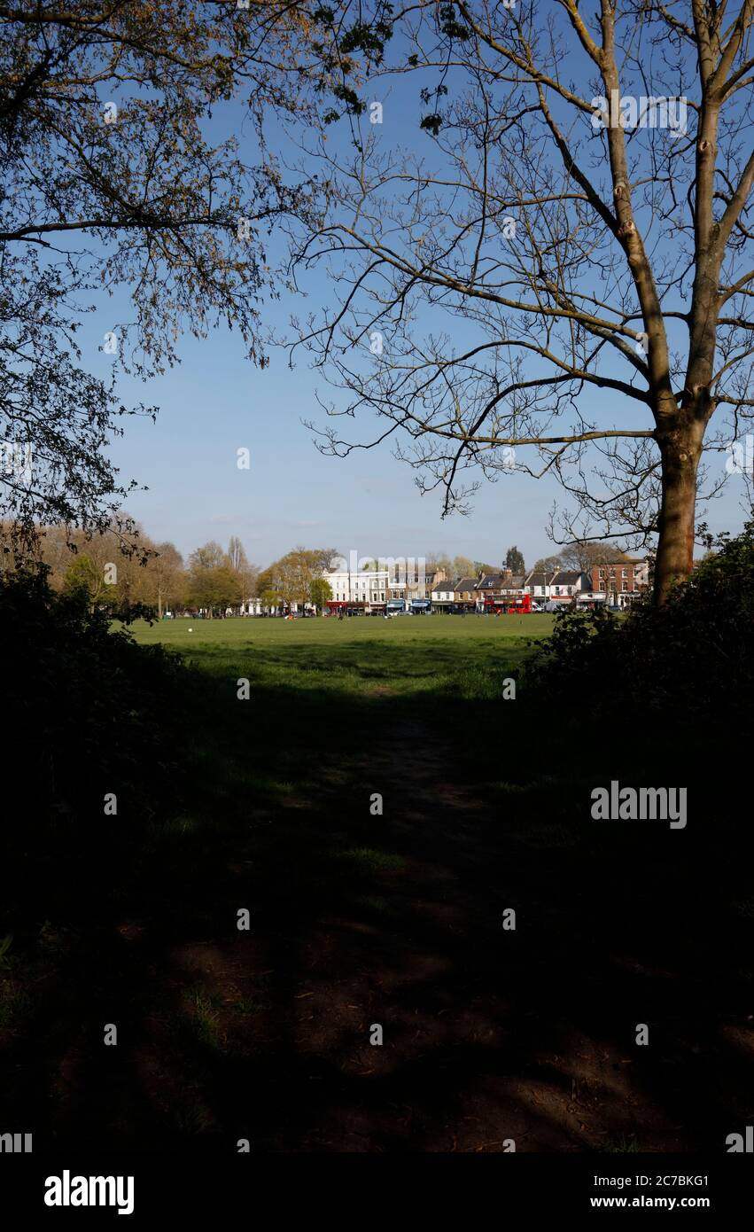 View across Wandsworth Common to Bellevue Road, Wandsworth, London, UK