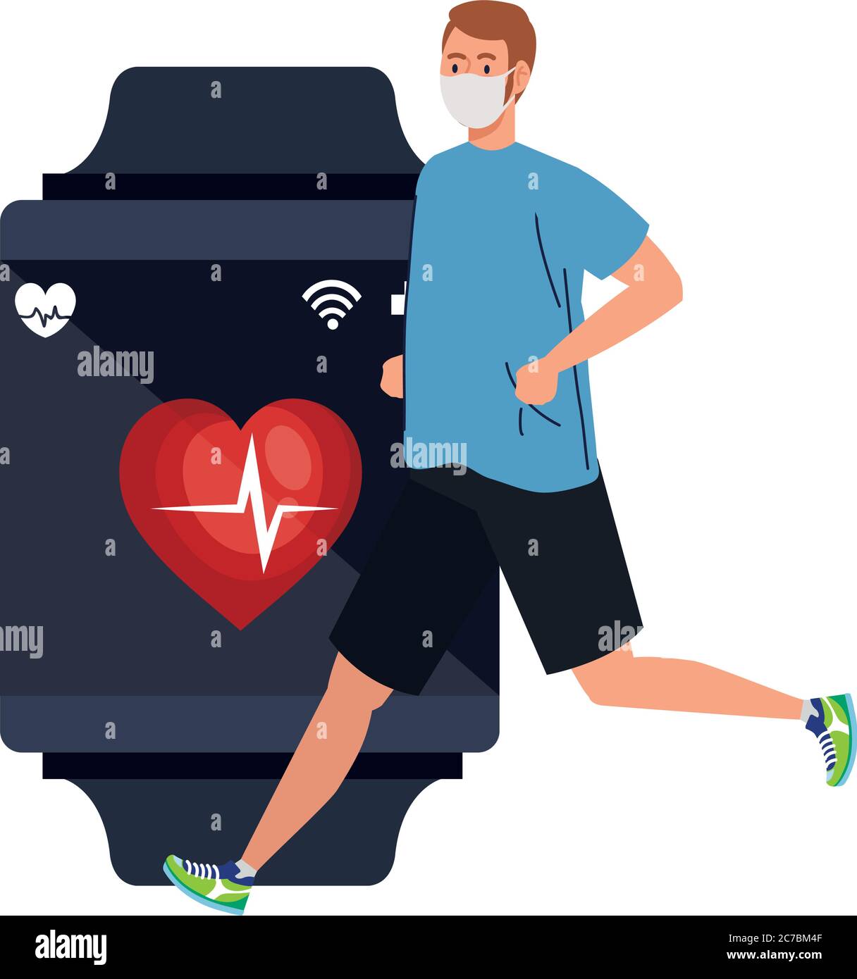 man with mask sportswear and smartwatch vector design Stock Vector ...