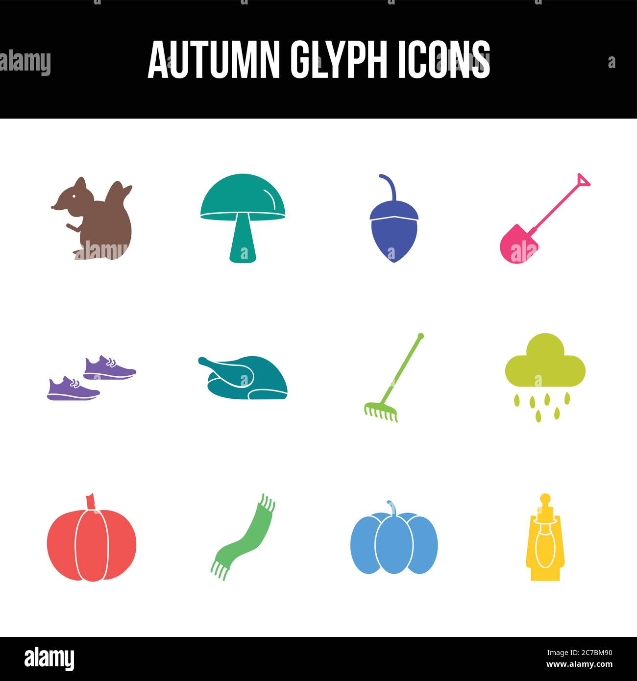 Unique autumn vector glyph icon set Stock Vector