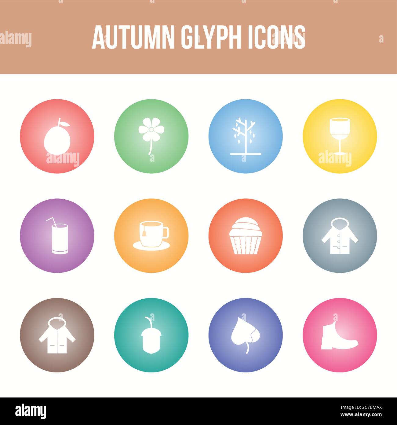 Unique autumn vector glyph icon set Stock Vector