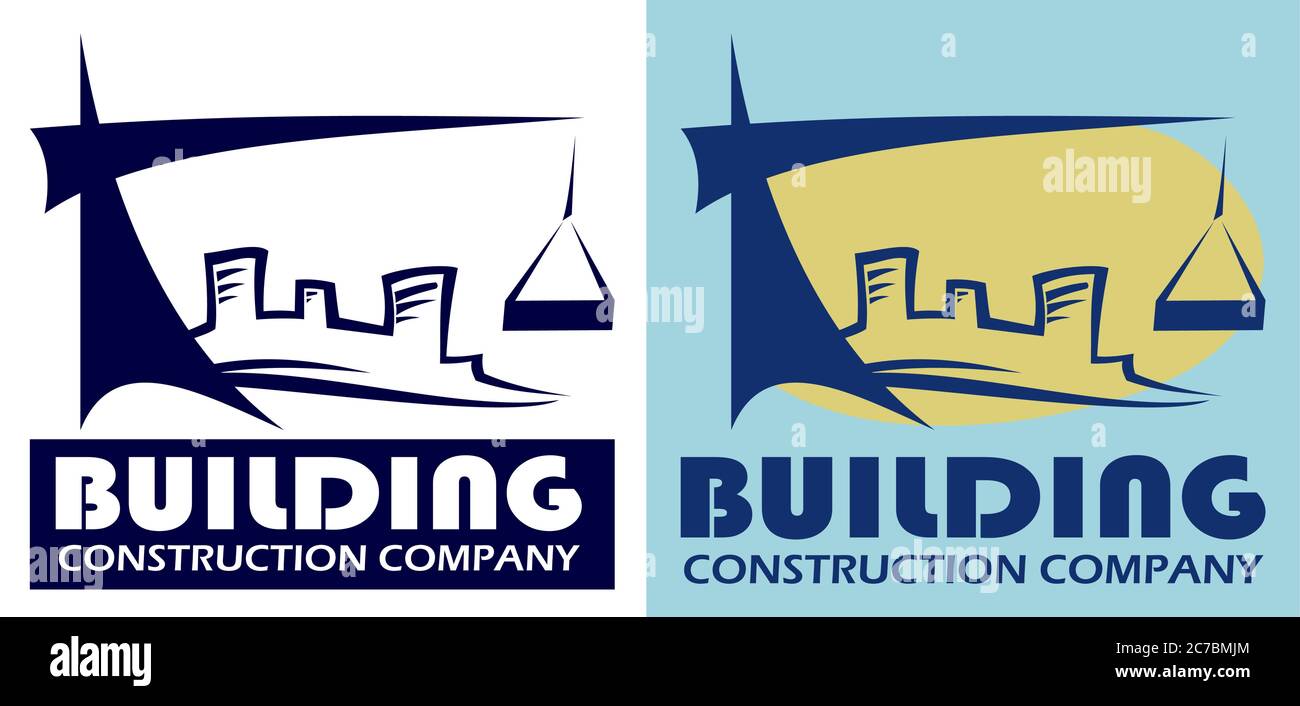 Logo building. Company symbol. Construction of houses, buildings. Sign of the builder. High-altitude crane, city. City building, logo, symbol. Label Stock Vector