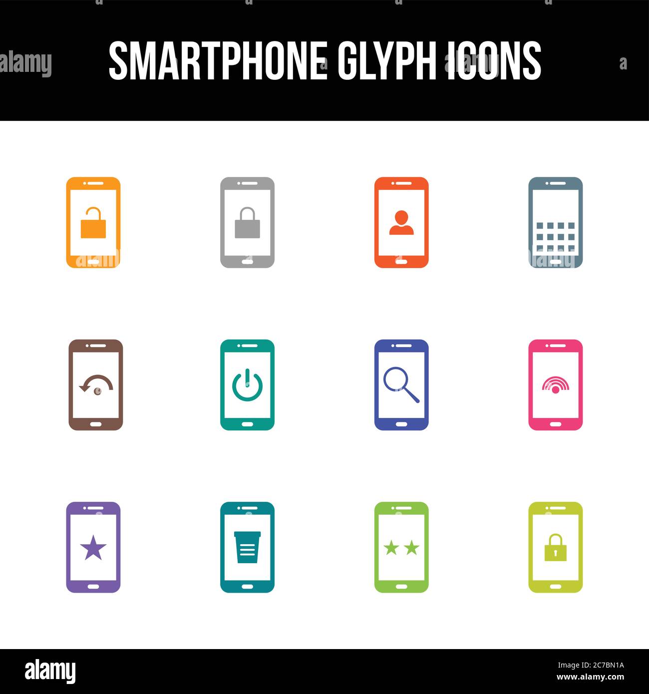 Unique smartphone vector glyph icon set Stock Vector