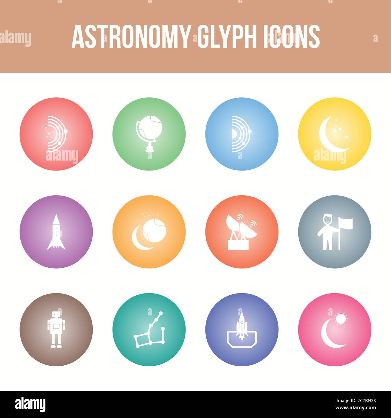 Unique astronomy vector glyph icon set Stock Vector