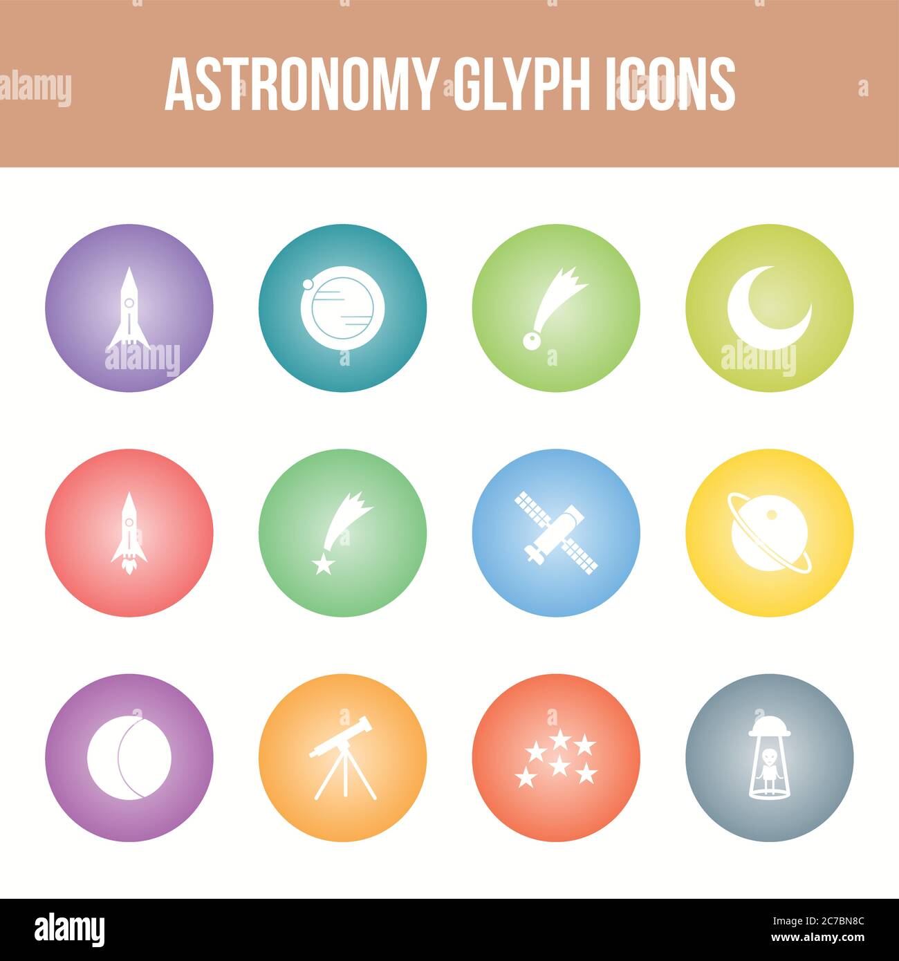 Unique astronomy vector glyph icon set Stock Vector