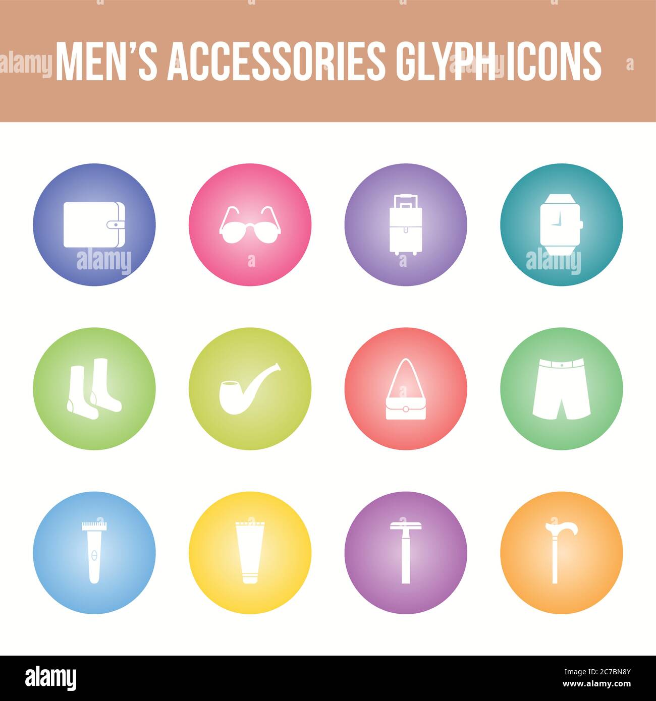 Unique men's accessories vector glyph icon set Stock Vector