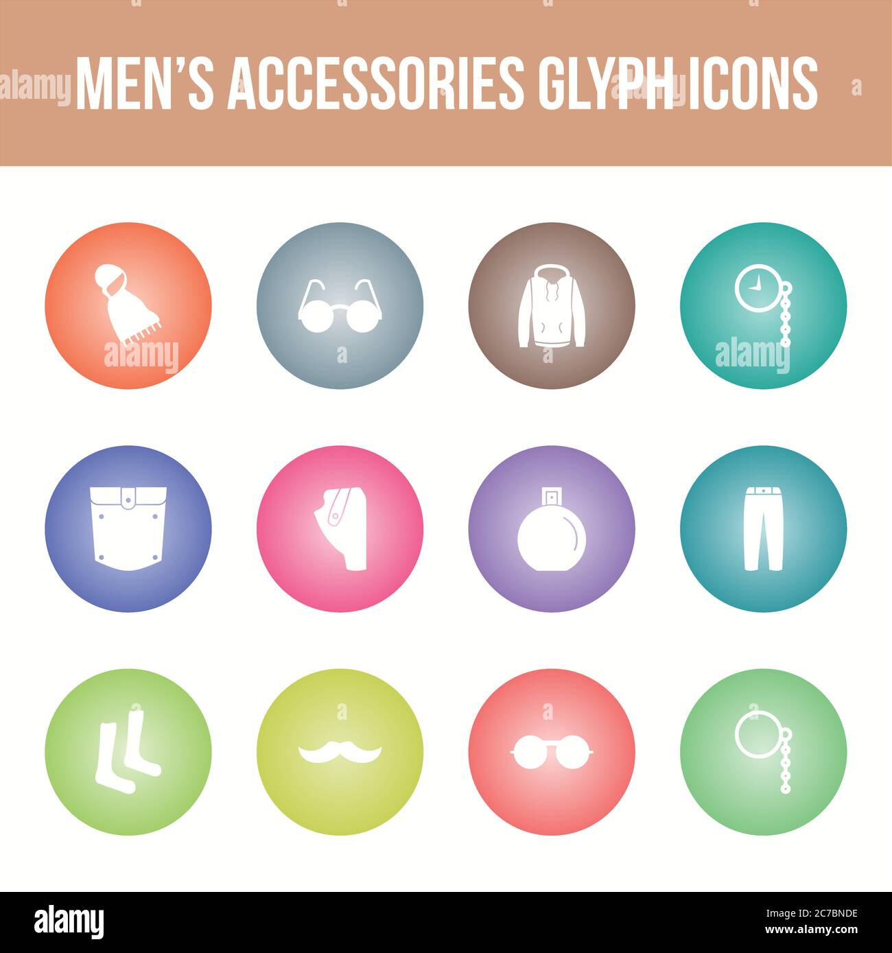 Unique men's accessories vector glyph icon set Stock Vector