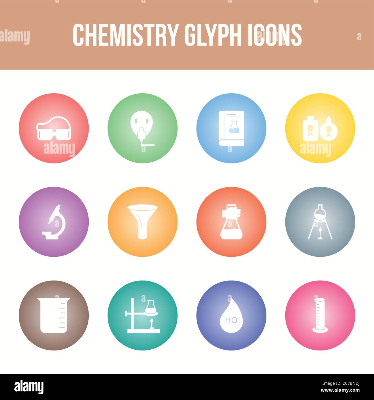 Unique chemistry vector glyph icon set Stock Vector