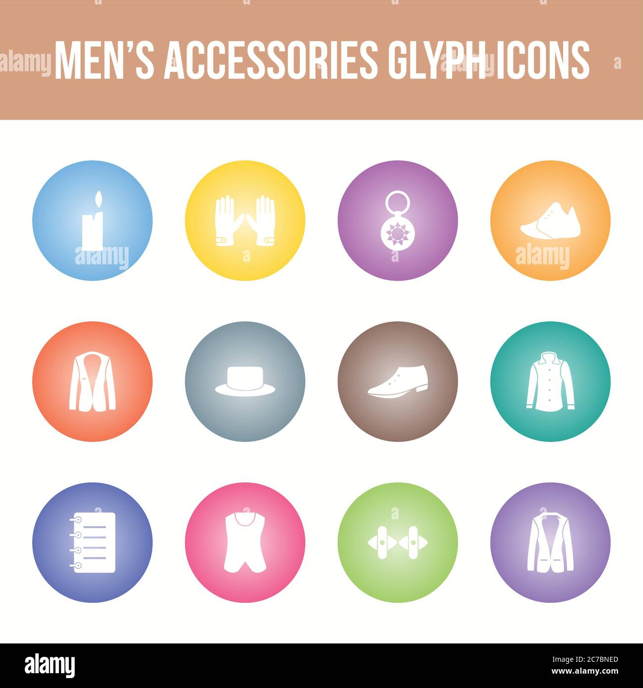 Unique men's accessories vector glyph icon set Stock Vector