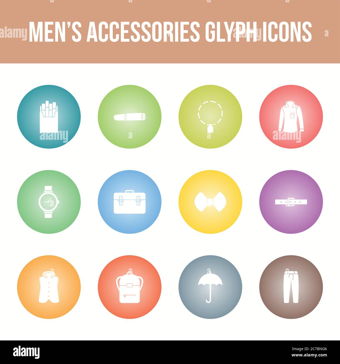 Unique men's accessories vector glyph icon set Stock Vector