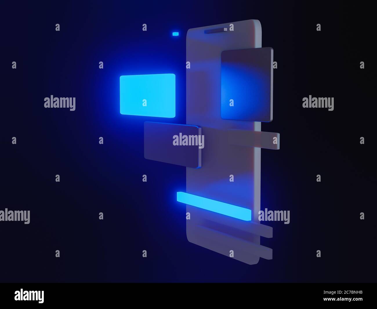 3d render of phone with ui ux blocks. app development Stock Photo - Alamy