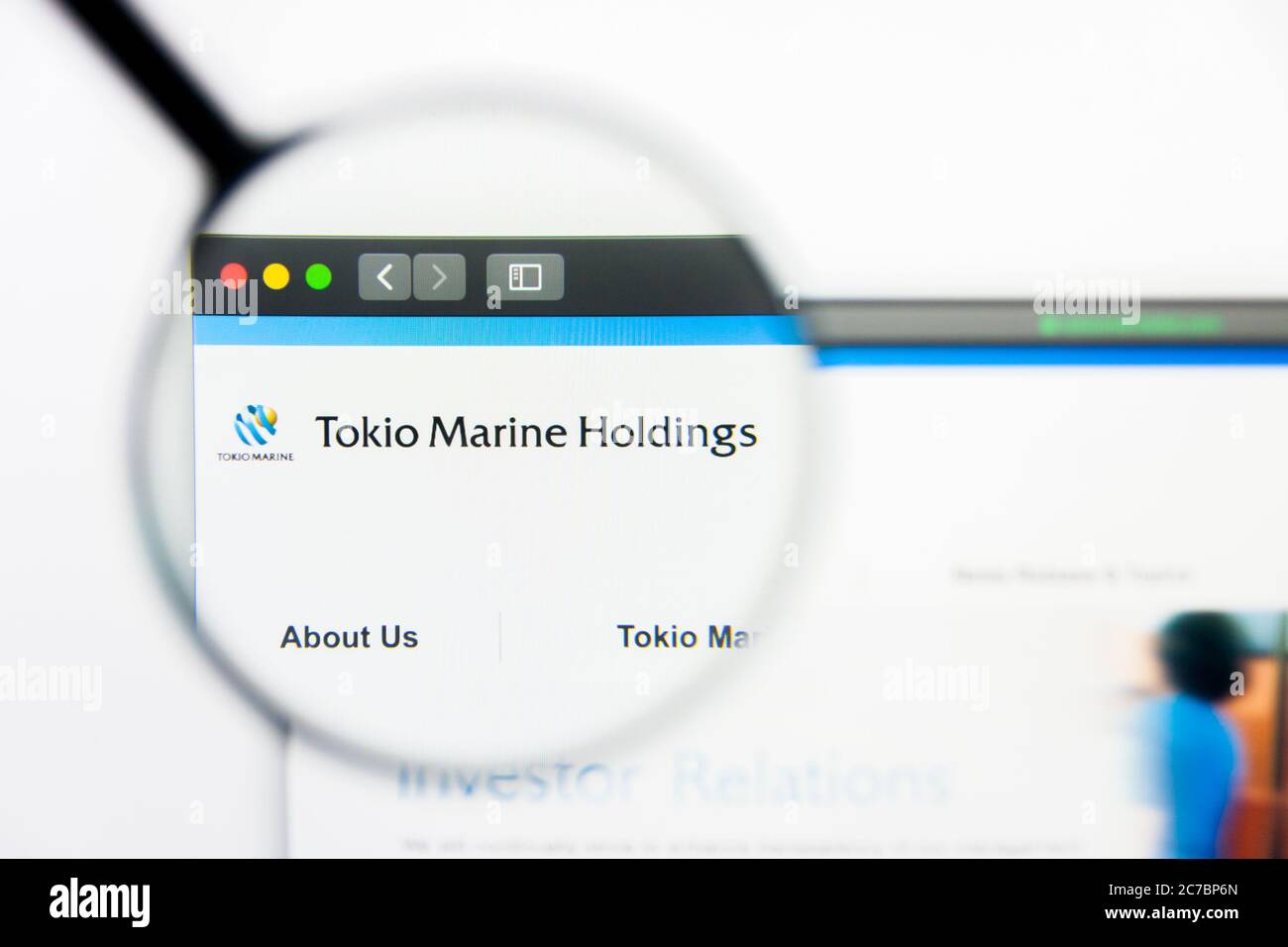 Los Angeles, California, USA - 25 March 2019: Illustrative Editorial of Tokio Marine Holdings website homepage. Tokio Marine Holdings logo visible on Stock Photo