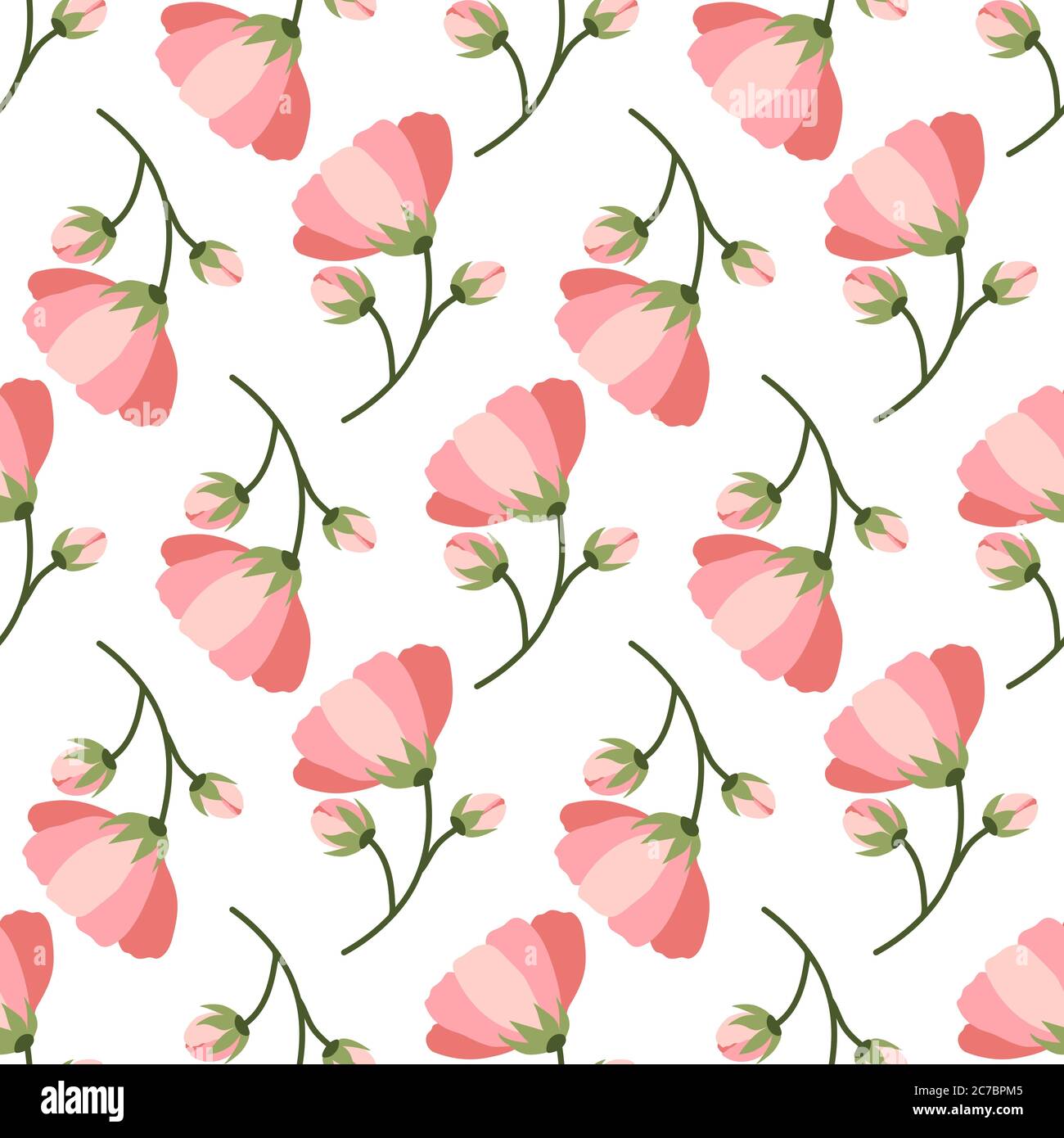 Retro seamless pattern with pink blooming flower. Elegant floral vector  repeated design for background, wallpaper, fabric, wrapping paper Stock  Vector Image & Art - Alamy
