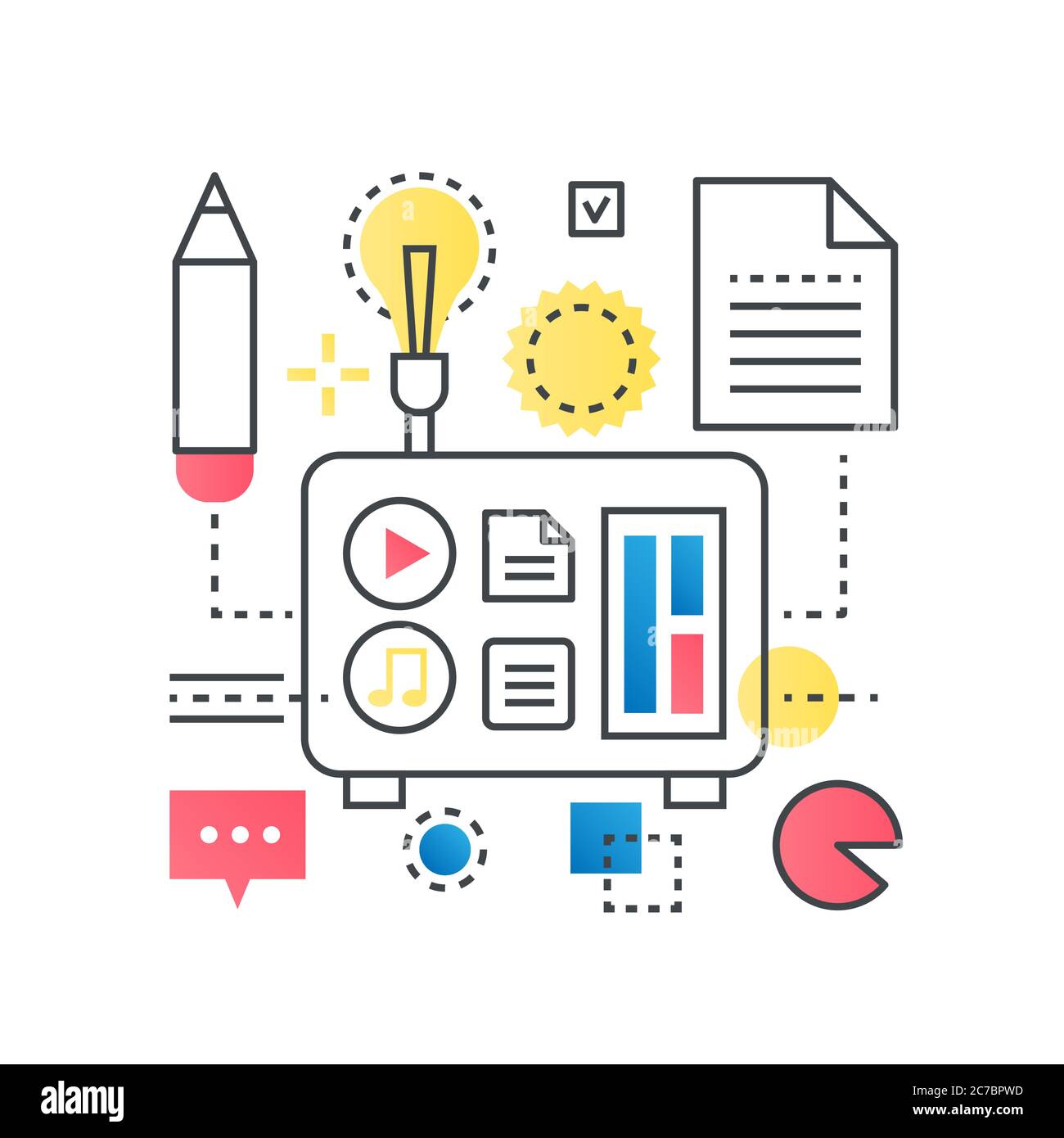 Big idea, finding solution, brainstorming, creative thinking vector concept in trendy line with gradient flat color style Stock Vector