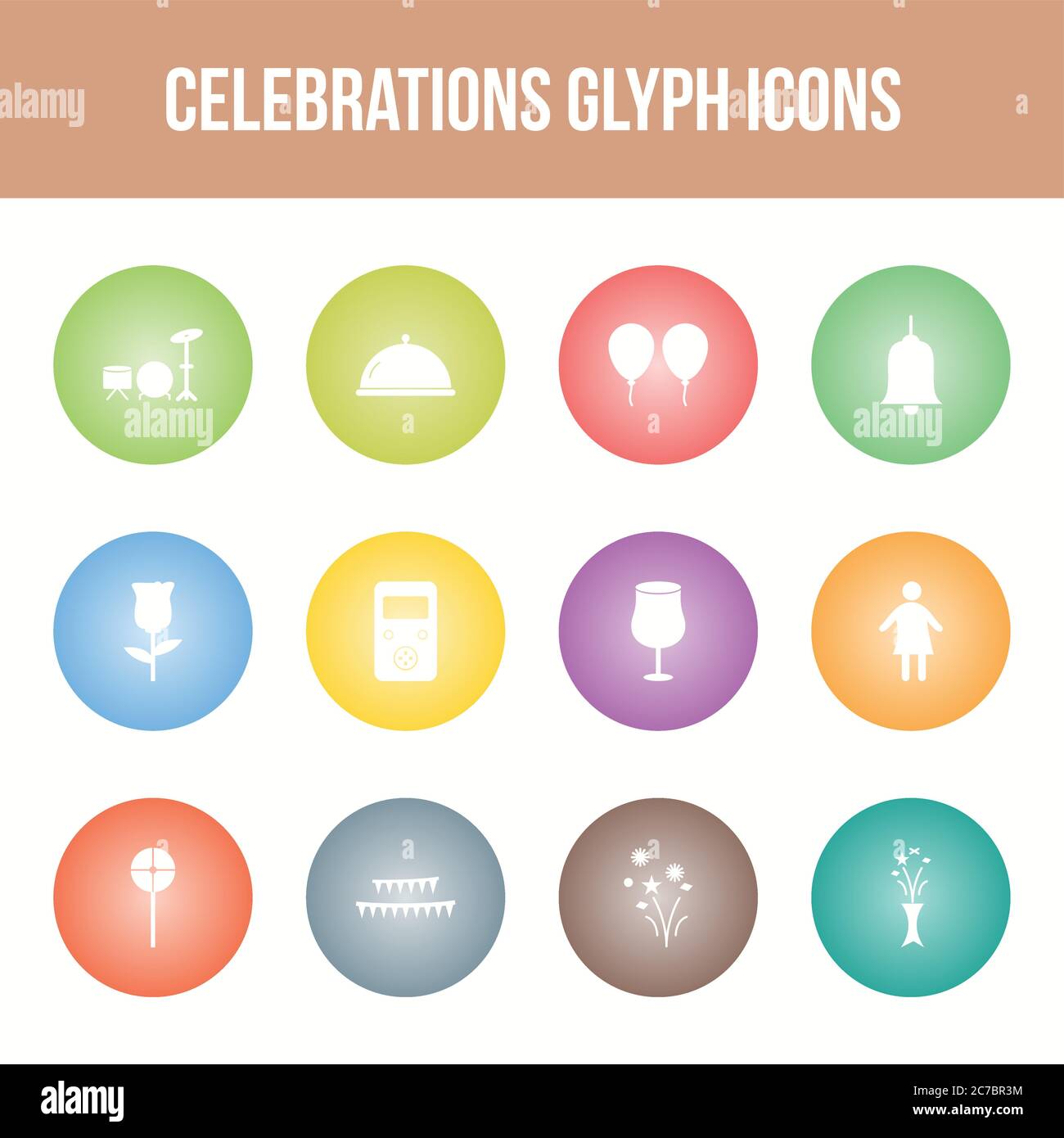 Unique celebration vector glyph icon set Stock Vector