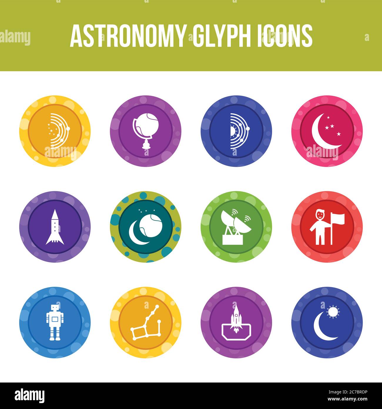 Unique astronomy vector glyph icon set Stock Vector