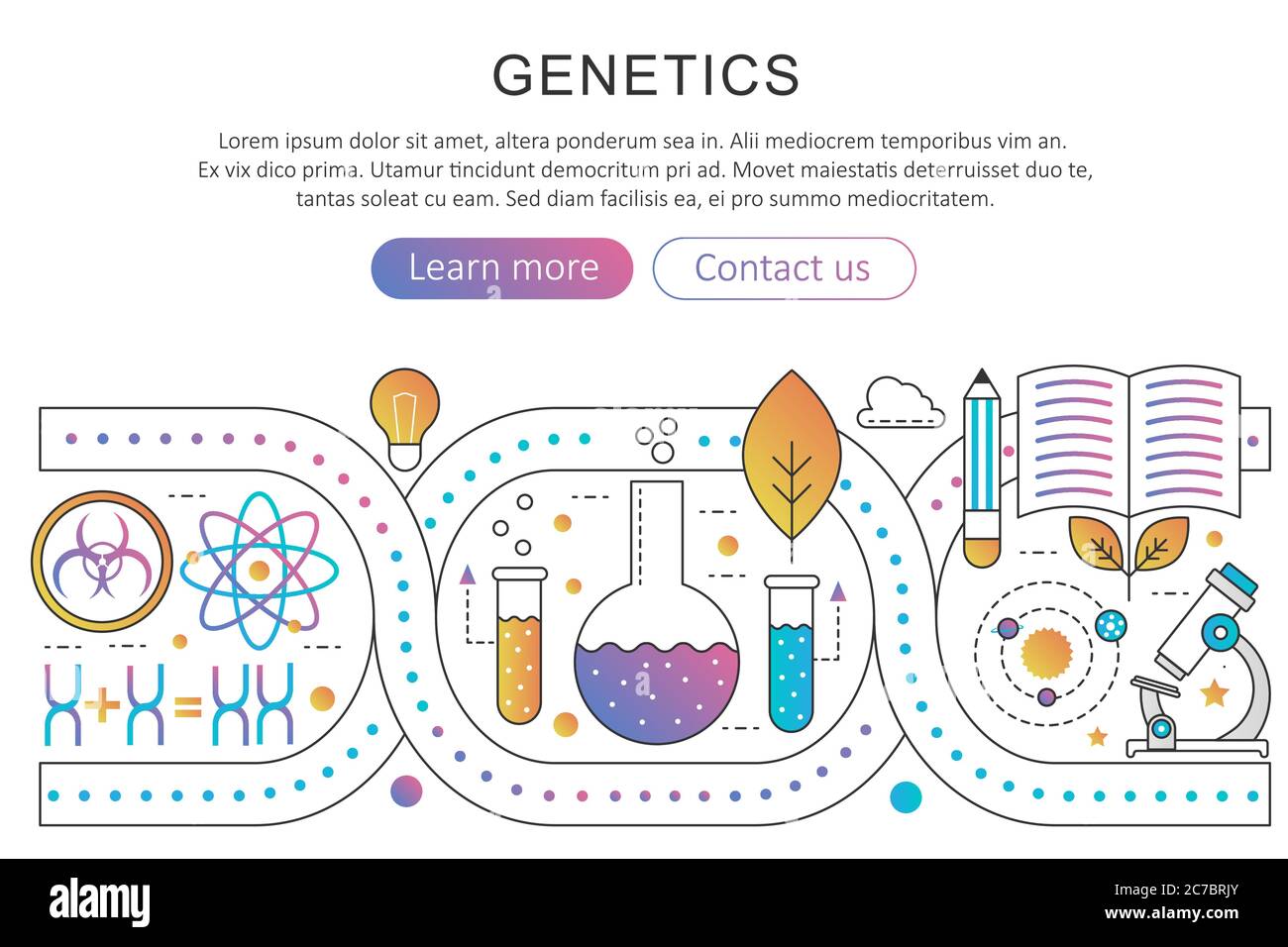 Panoramic template poster of genetic engineering, nanotechnology and bio modification concept in trendy flat gradient line gradient vector illustration Stock Vector