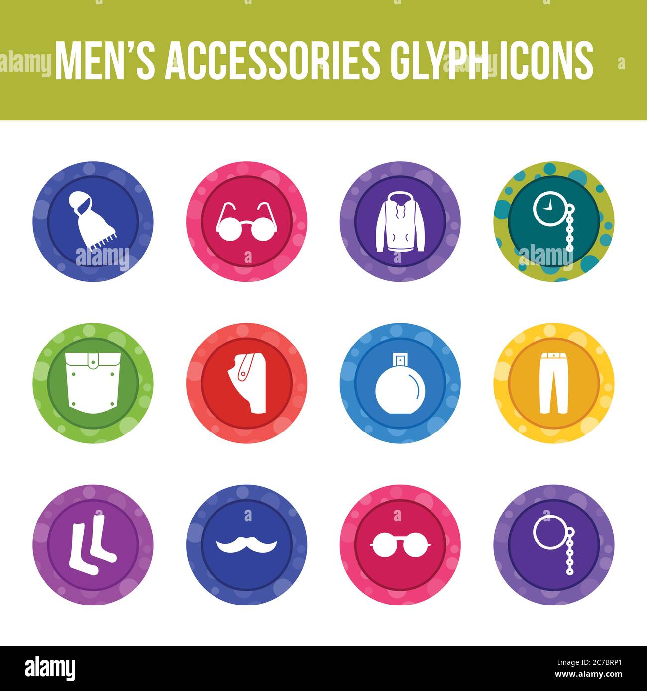 Unique men's accessories vector glyph icon set Stock Vector