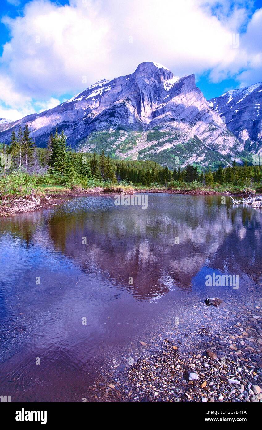River landscape, Kananaskis River, reflections, Mount Kidd, coniferous forest, Kananaskis