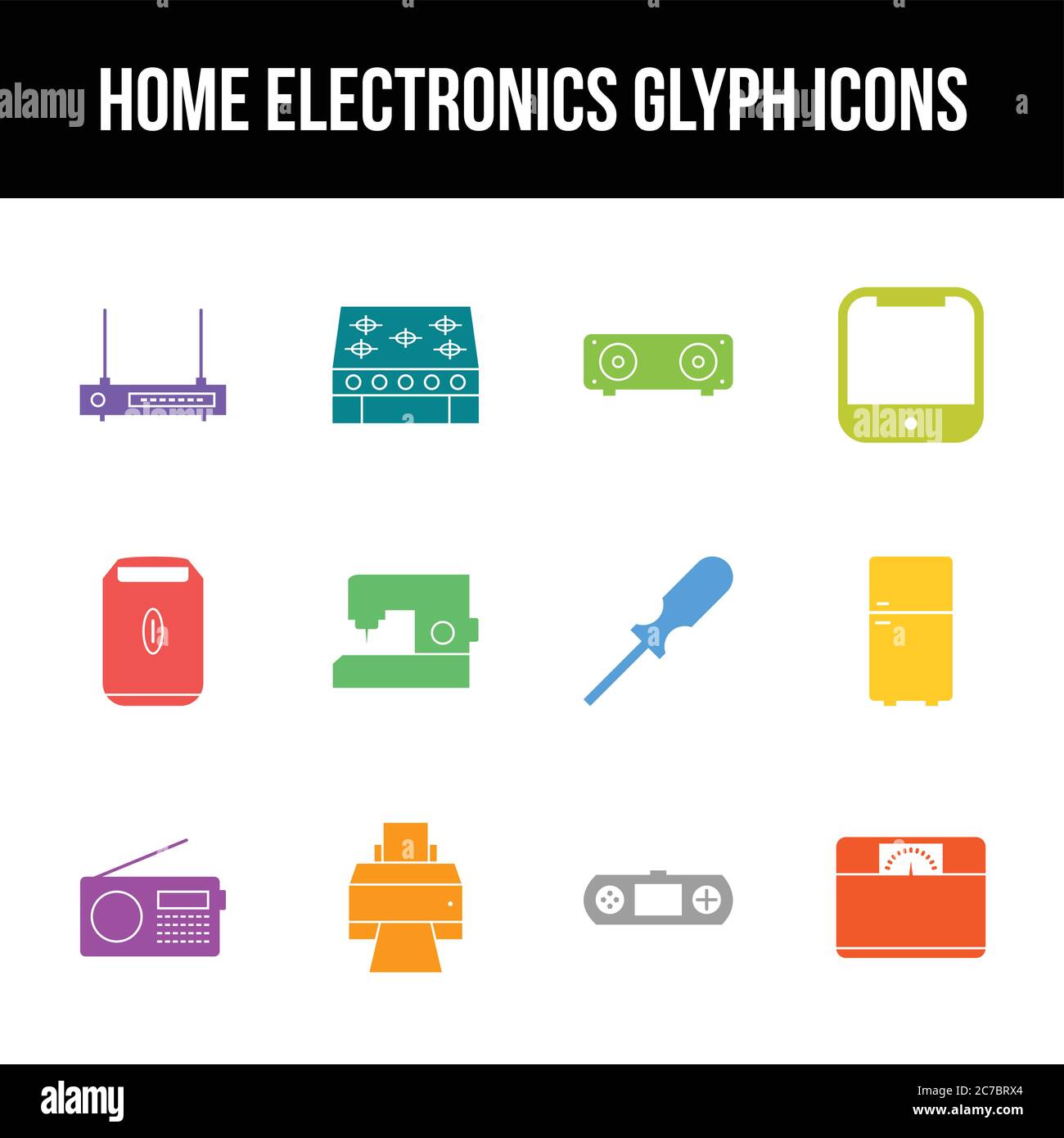 Unique home electronics vector glyph icon set Stock Vector