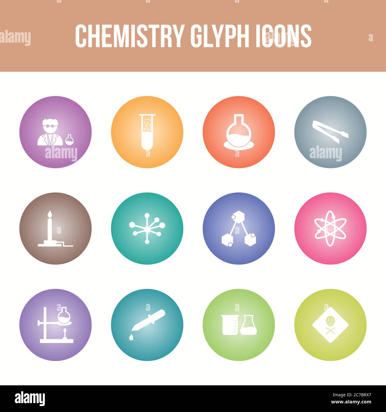 Unique chemistry vector glyph icon set Stock Vector