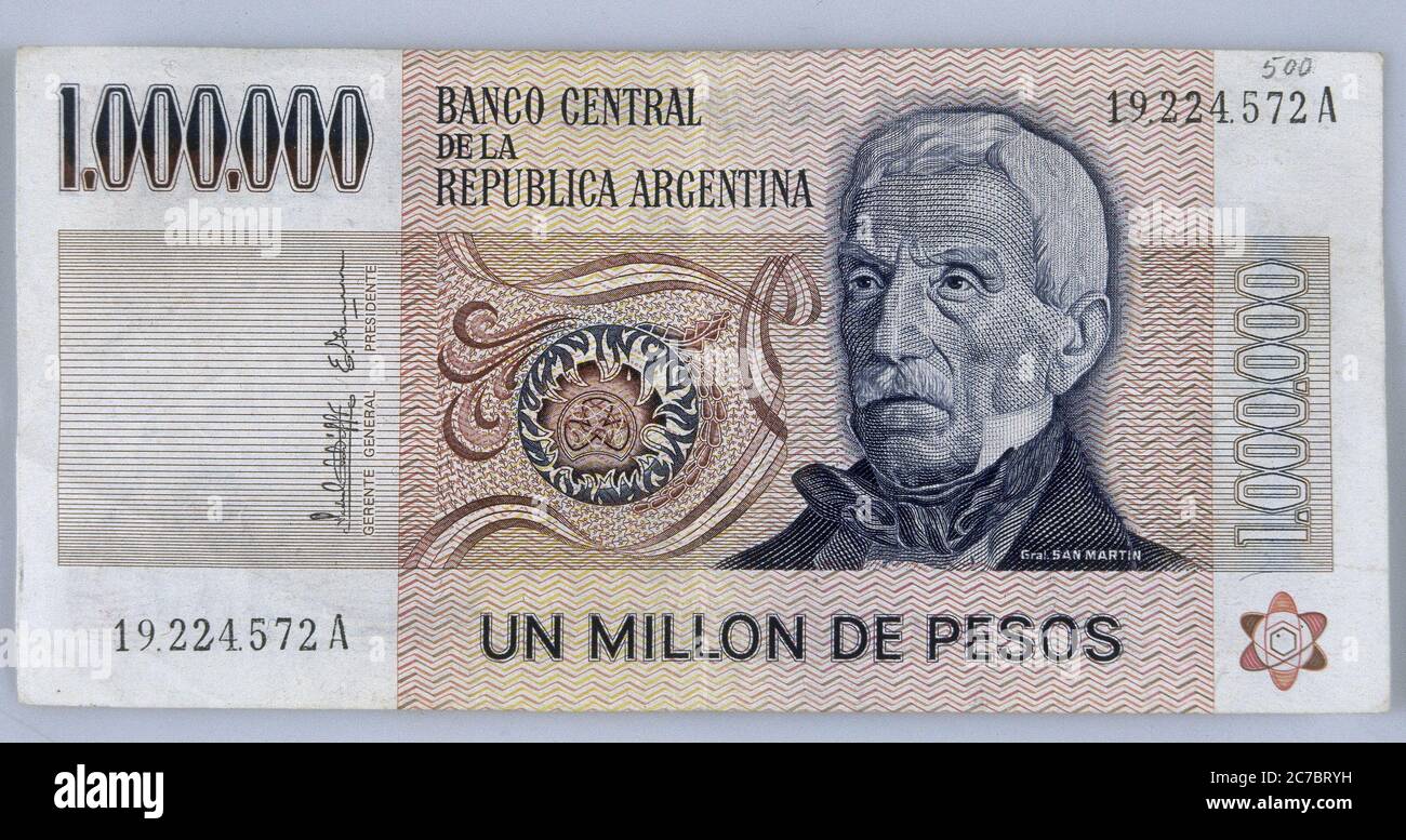 BILLETE DE UN MILLON DE PESOS ARGENTINOS - ANVERSO. SAN MARTIN JOSE