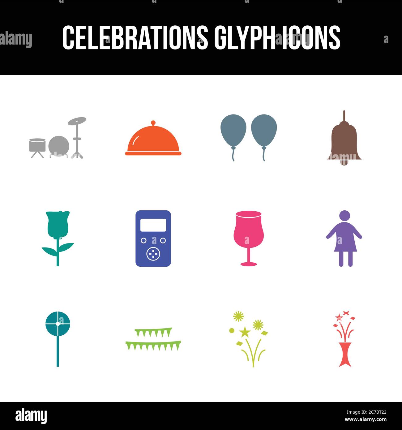 Unique celebration vector glyph icon set Stock Vector