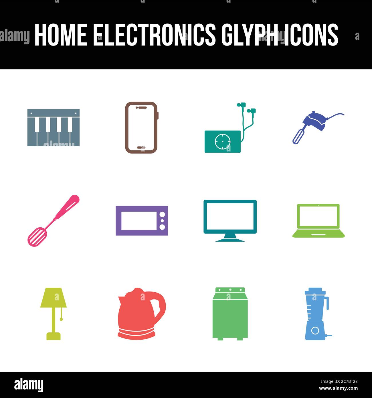 Unique home electronics vector glyph icon set Stock Vector