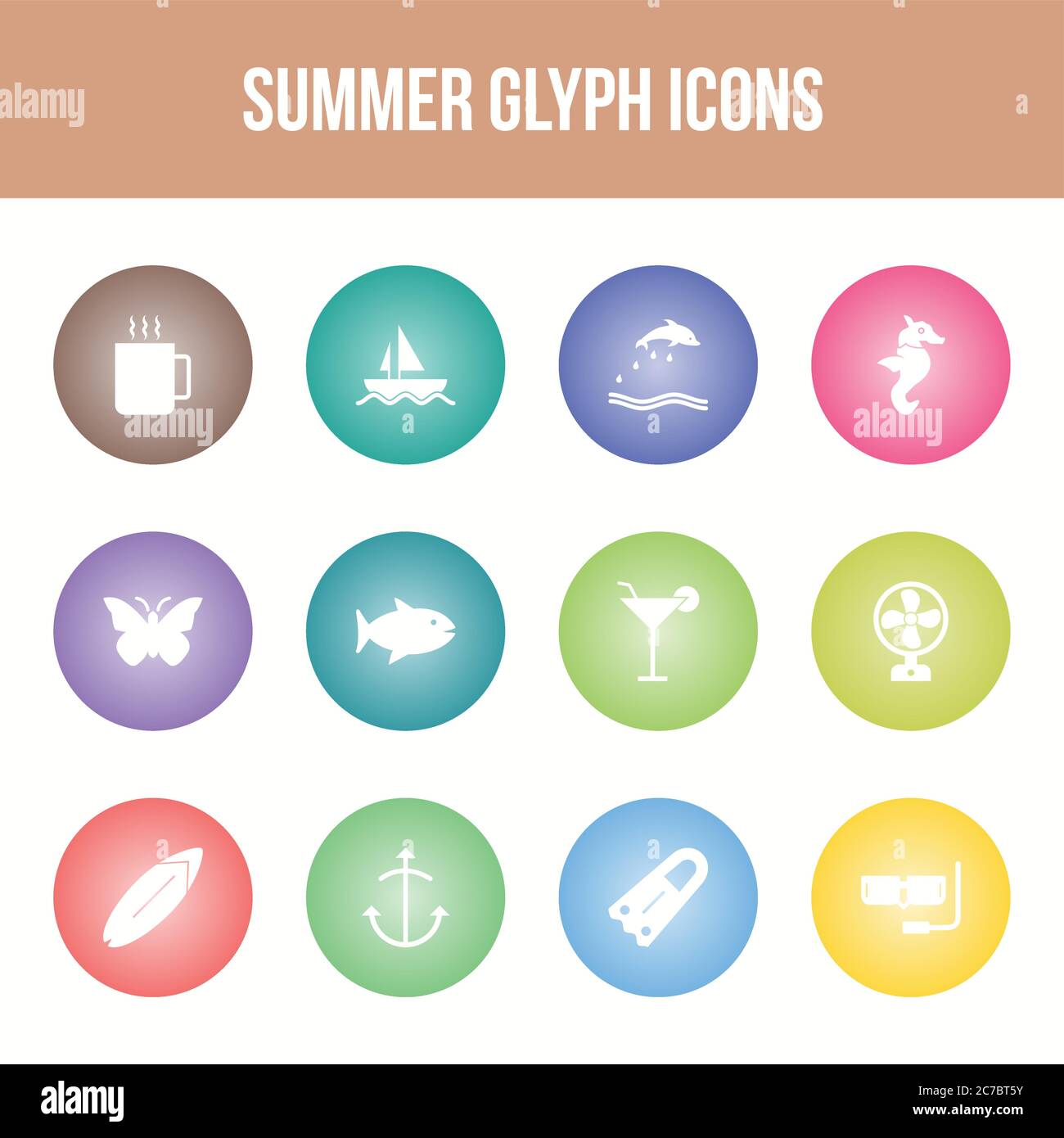 Unique summer vector glyph icon set Stock Vector