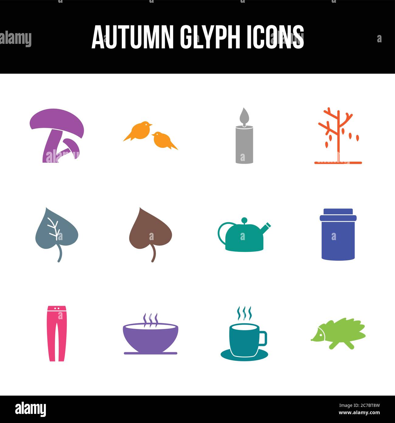 Unique autumn vector glyph icon set Stock Vector