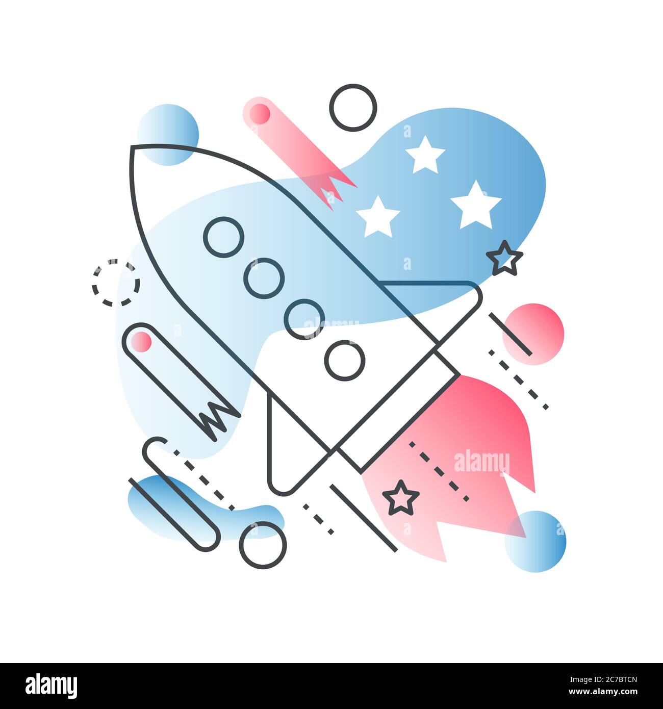 Galaxy space ship rocket vector concept in trendy line with gradient flat color Stock Vector