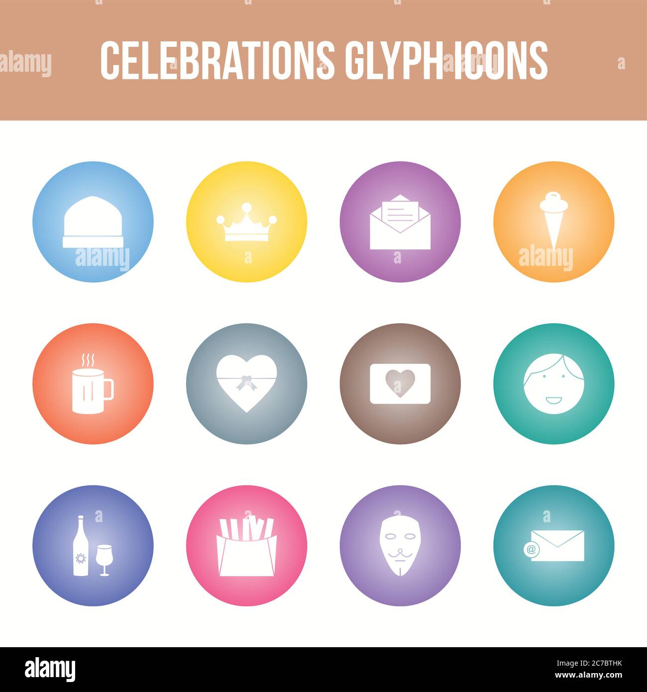 Unique celebration vector glyph icon set Stock Vector