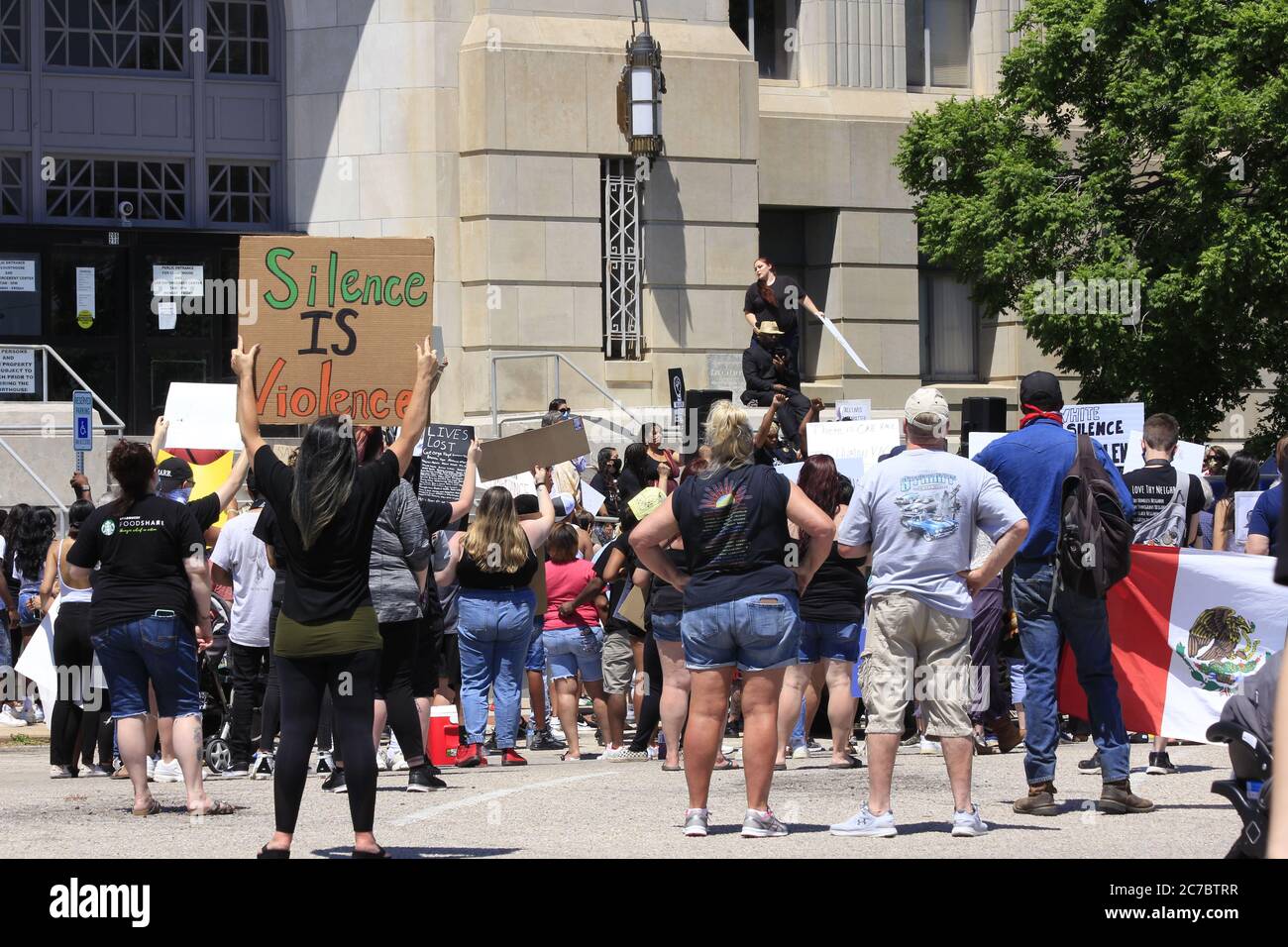 George Floyd Protest Hutchinson Kansas USA at the Reno Co Court House in the Street. Stock Photo