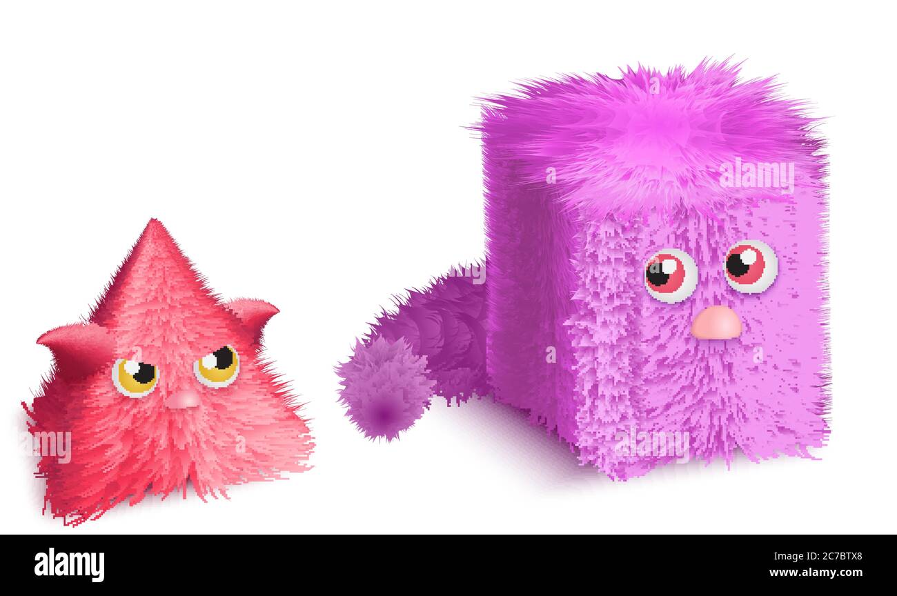 Funny cartoon triangle and rectangle monsters characters set. Realistic