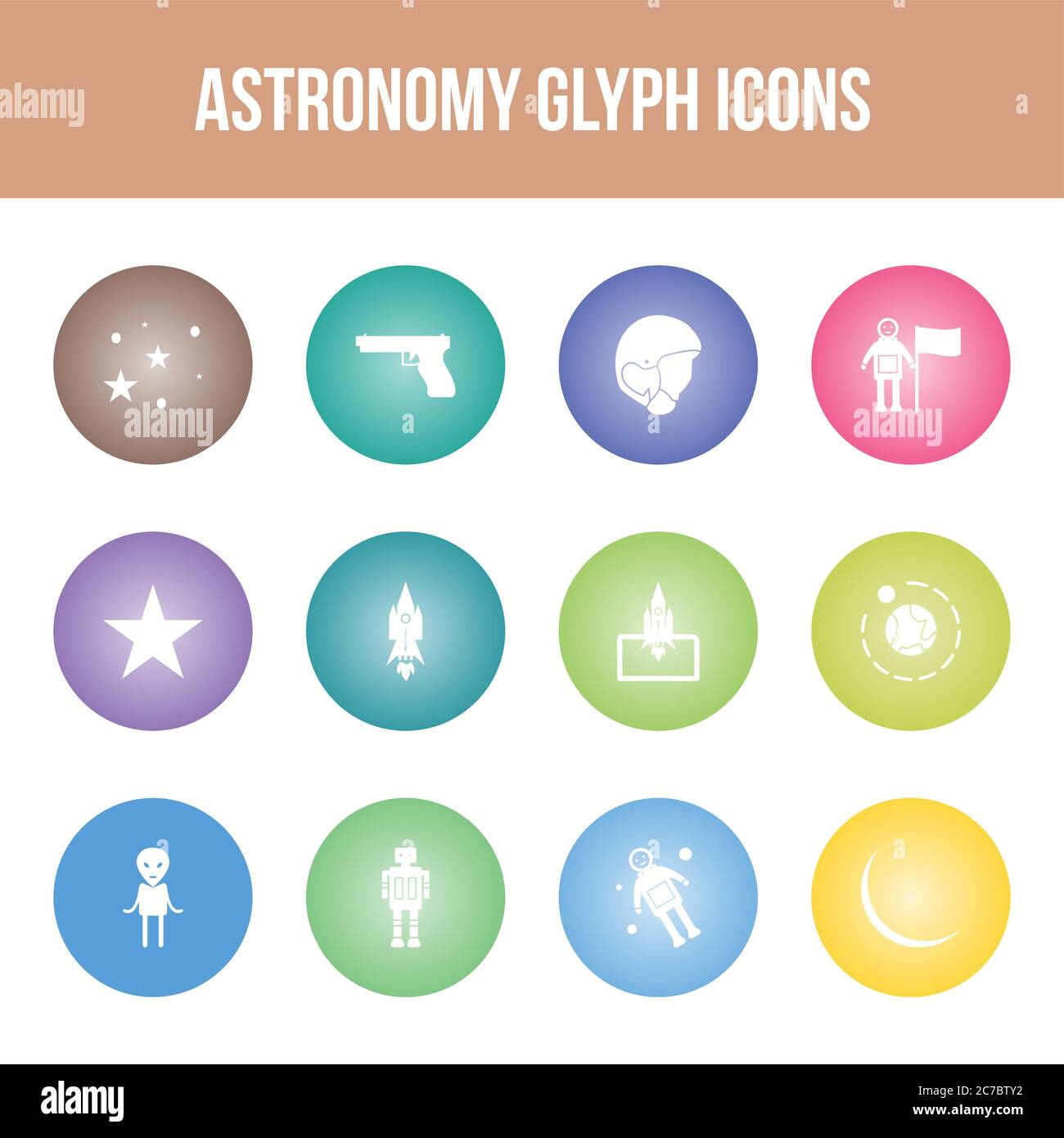 Unique astronomy vector glyph icon set Stock Vector