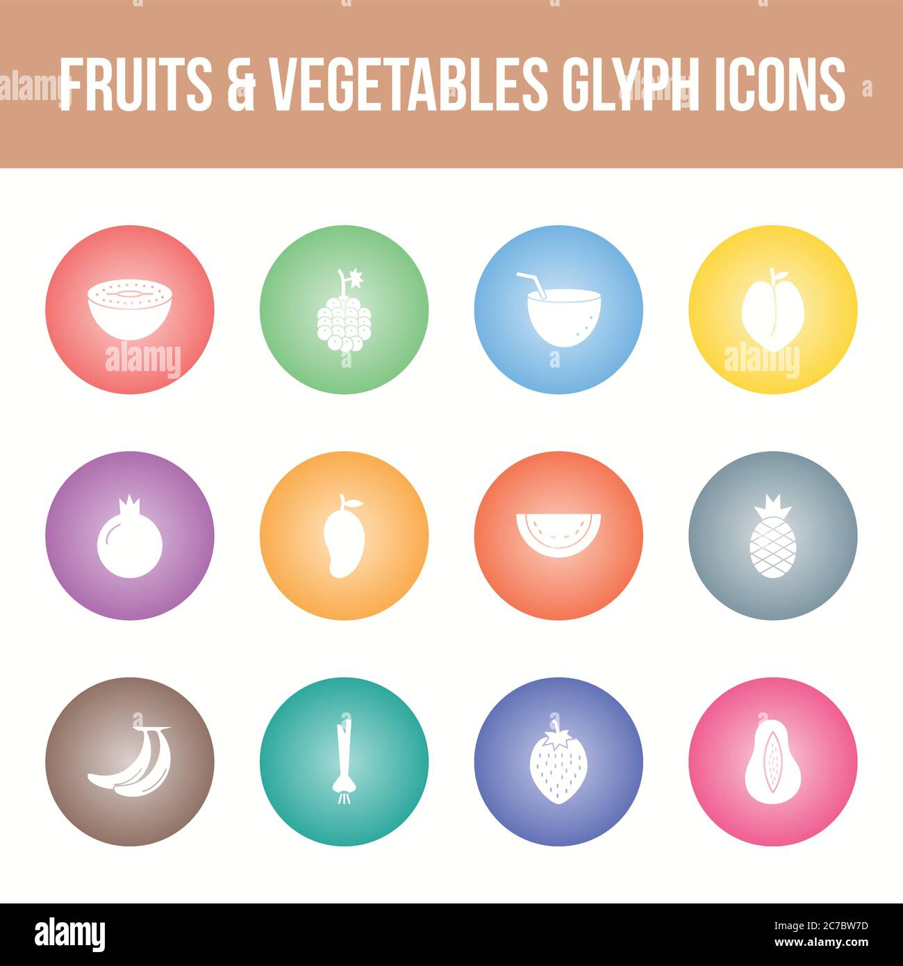 Unique fruits & vegetables vector glyph icon set Stock Vector