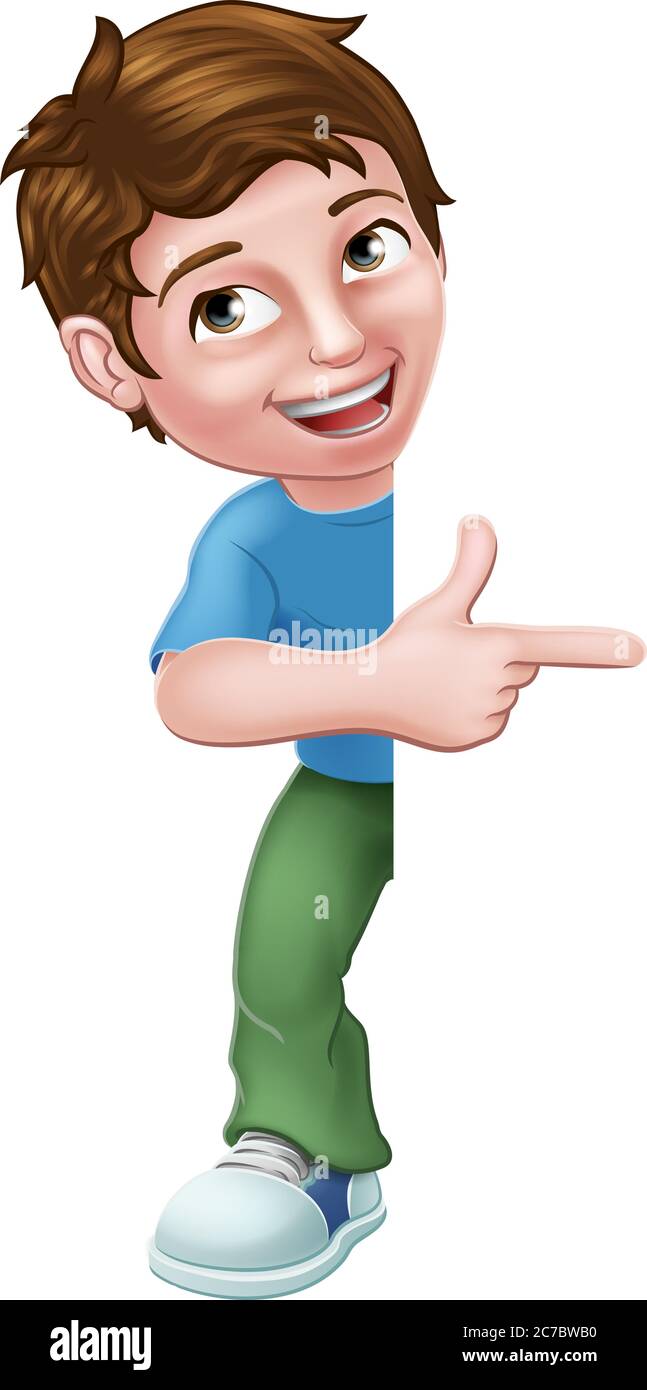 Kid Cartoon Boy Child Pointing Sign Stock Vector