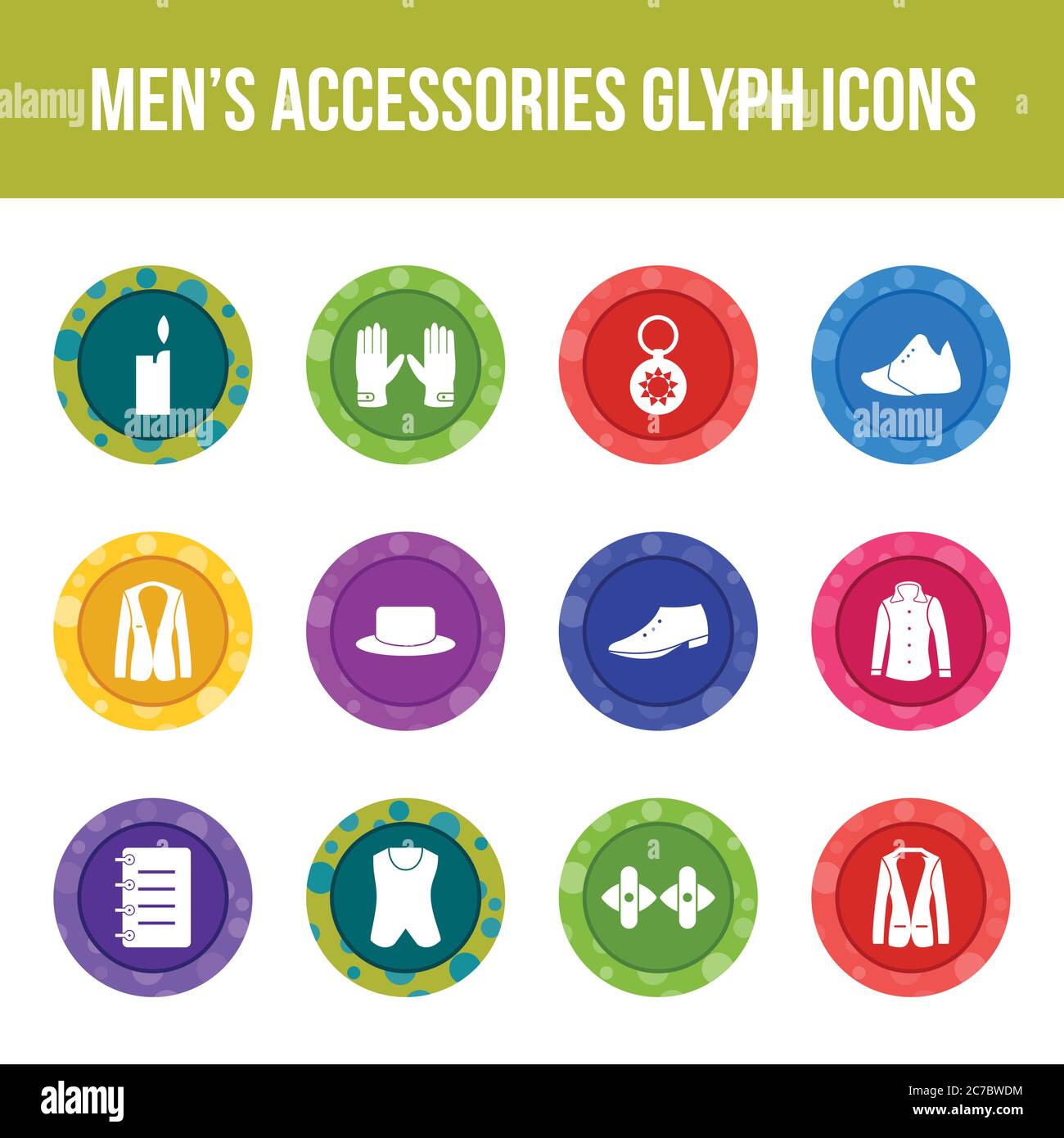 Unique men's accessories vector glyph icon set Stock Vector