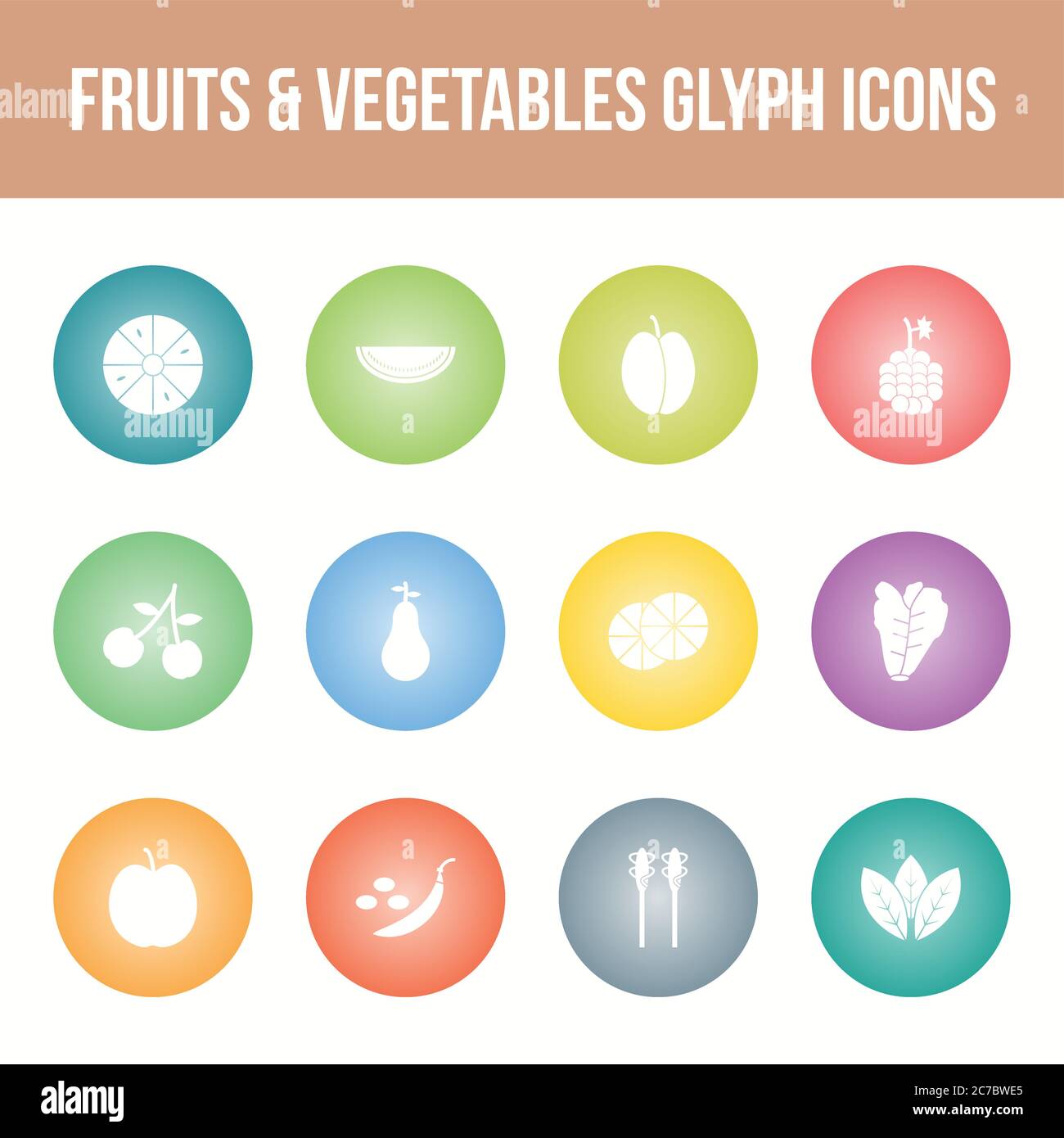 Unique fruits & vegetables vector glyph icon set Stock Vector