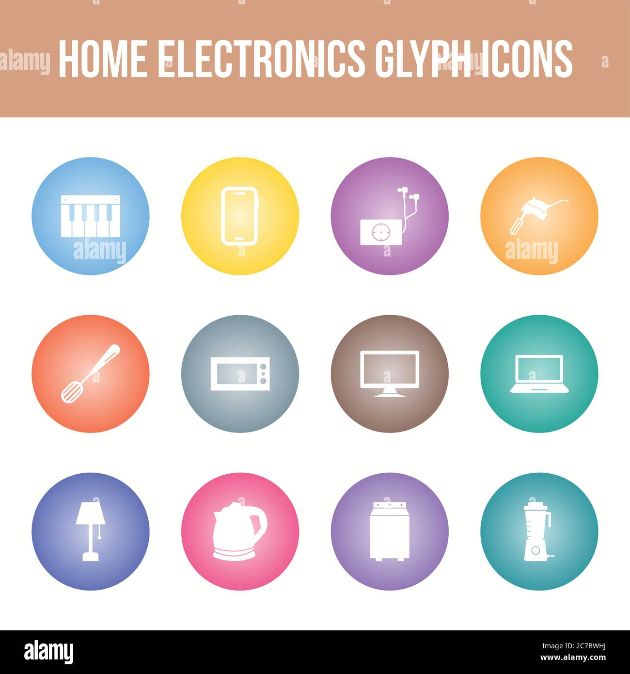 Unique home electronics vector glyph icon set Stock Vector