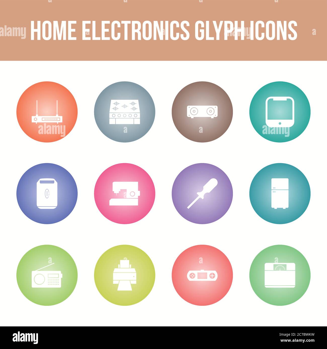 Unique home electronics vector glyph icon set Stock Vector