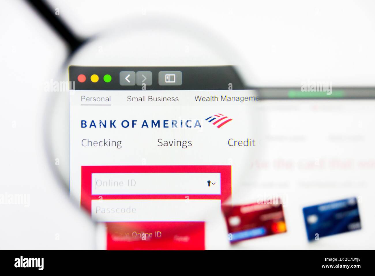 Los Angeles, California, USA - 24 March 2019: Illustrative Editorial of Bank of America website homepage. Bank of America logo visible on display Stock Photo