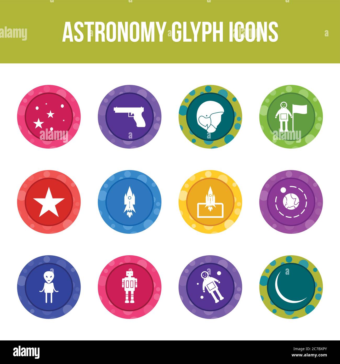 Unique astronomy vector glyph icon set Stock Vector