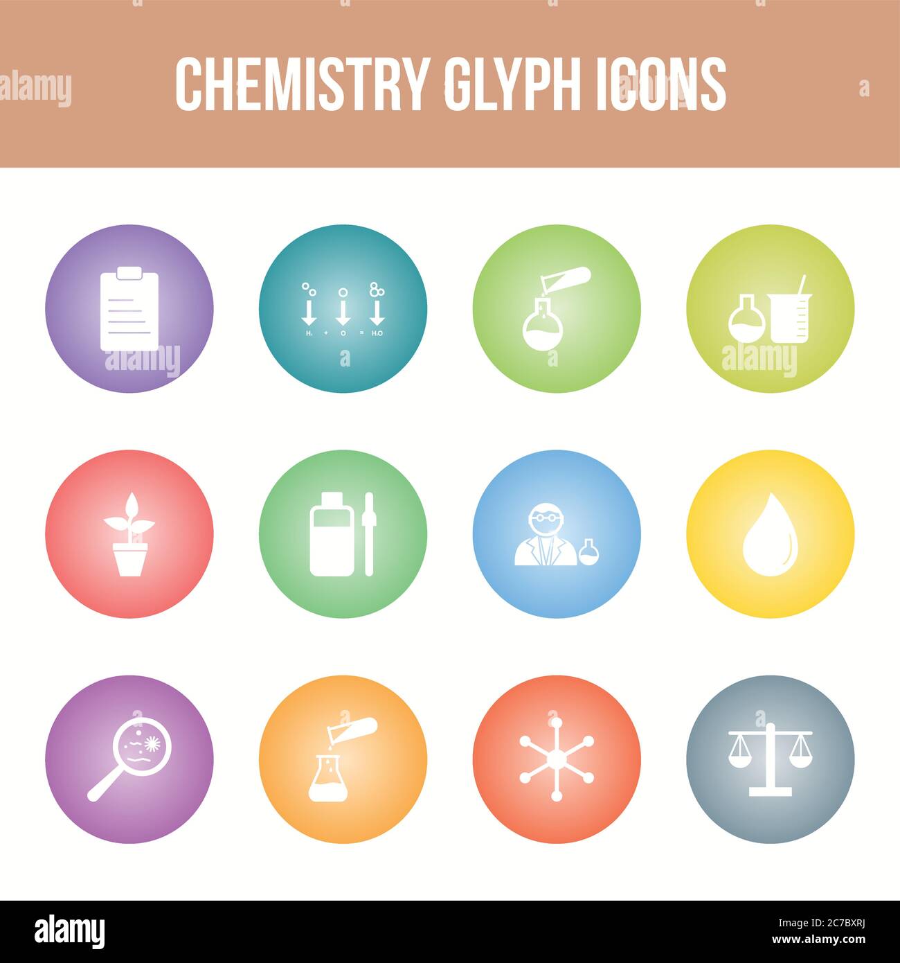 Unique chemistry vector glyph icon set Stock Vector