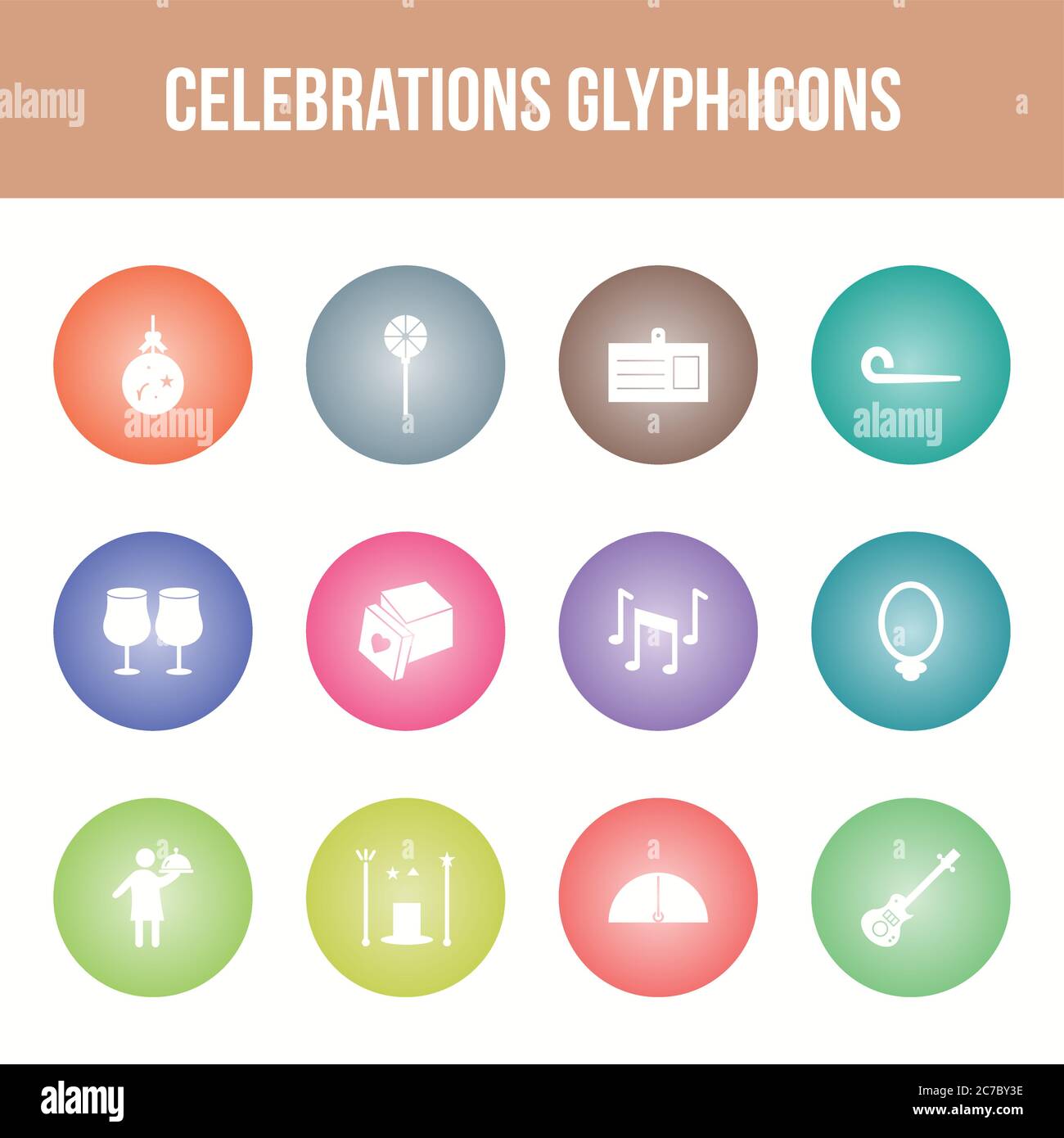 Unique celebration vector glyph icon set Stock Vector