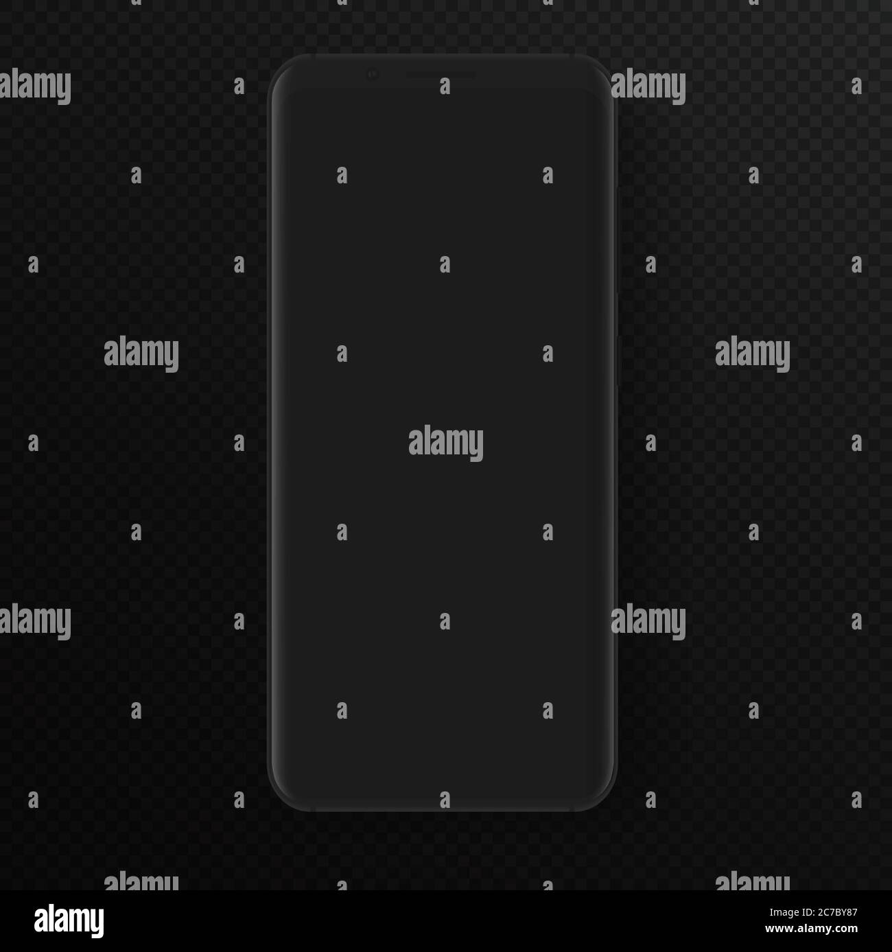 Totally soft realistic dark black vector smartphone. 3d realistic phone template for inserting any UI interface test or business presentation. Vector floating soft mock up Stock Vector