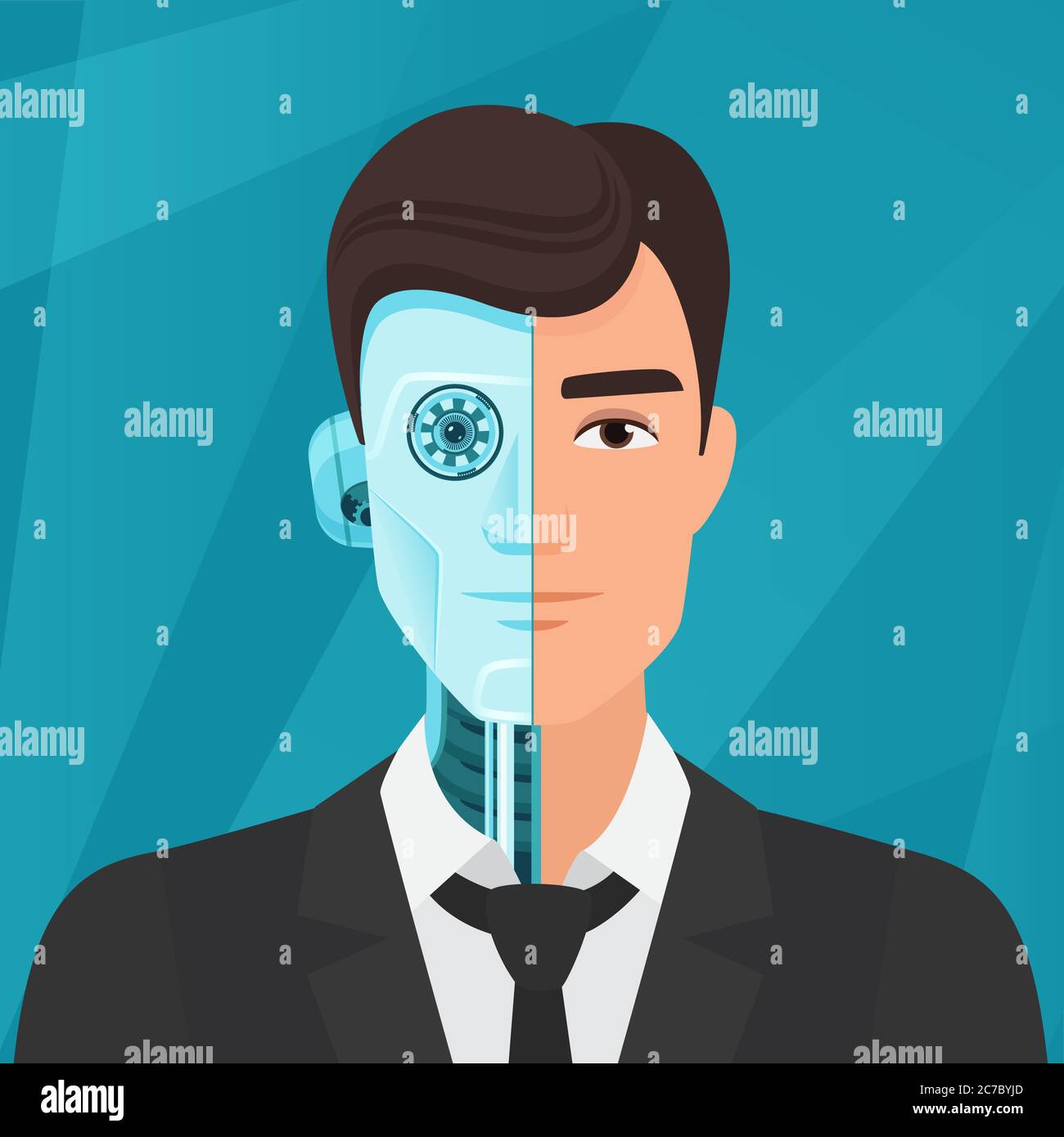 Half cyborg, half human man businessman vector illustration Stock Vector