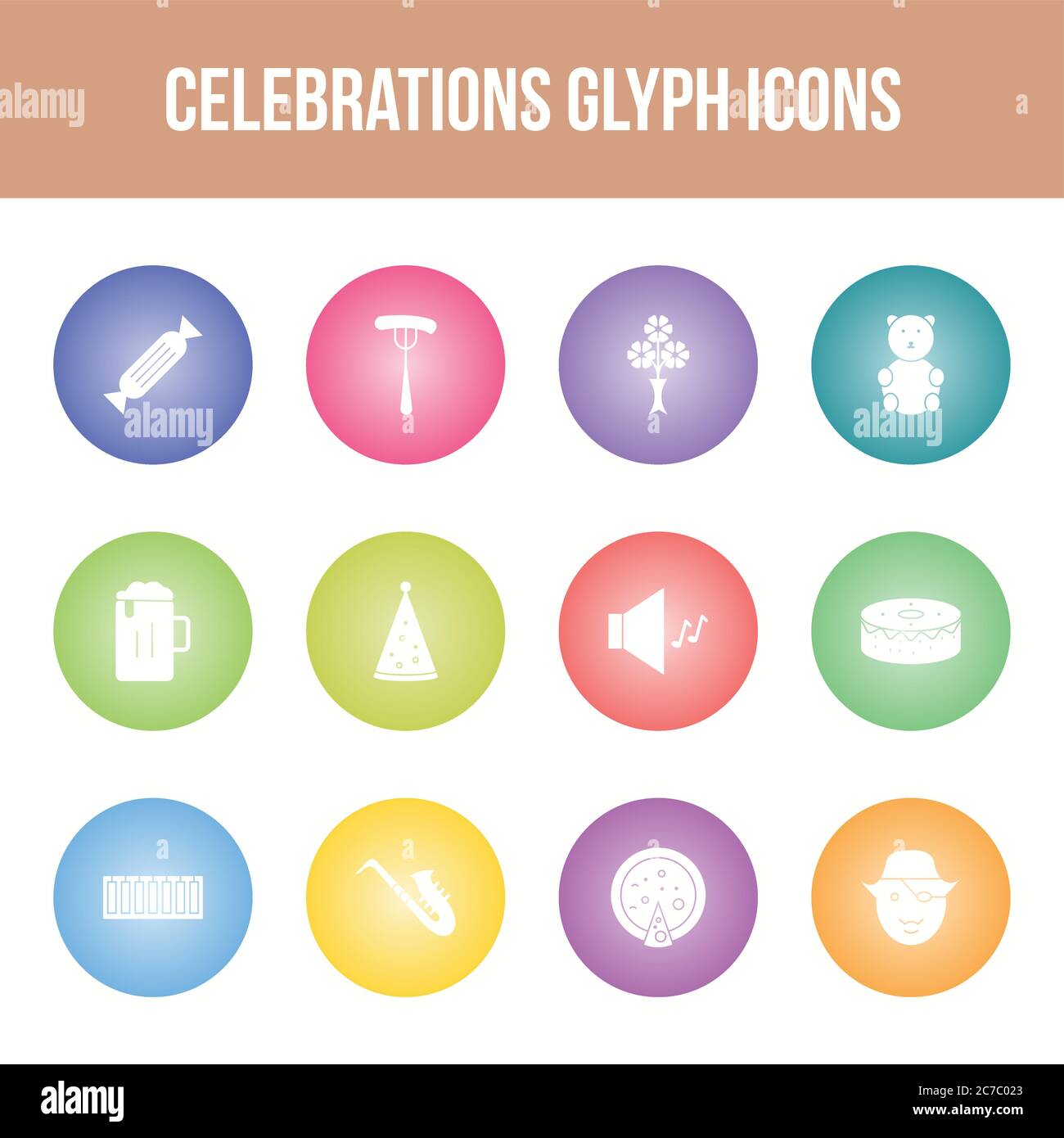 Unique celebration vector glyph icon set Stock Vector