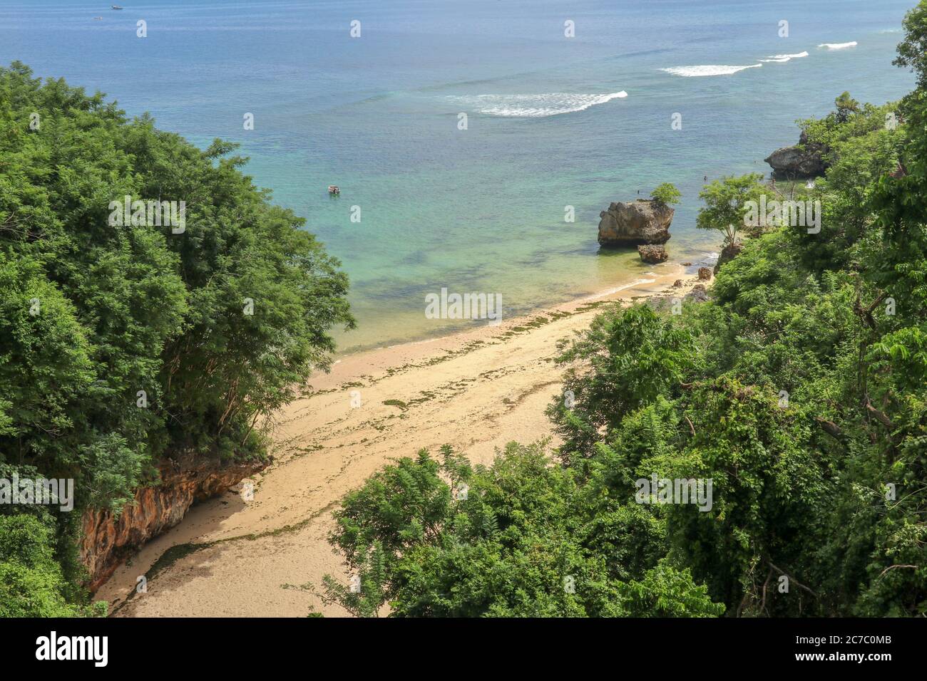 Beach Aerial View, Padang padang Beach, Indonesia. Quiet place during corona virus time Stock Photo