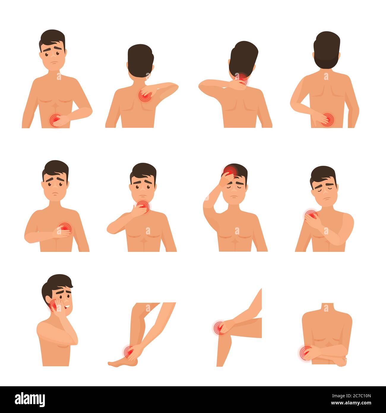 Body part pain man feels in back Royalty Free Vector Image